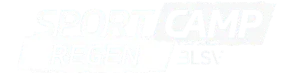 Logo des Sportcamps Regen in Blau und Weiß mit den Schriftzügen "Sport Camp", "Regen" und "BLSV".
